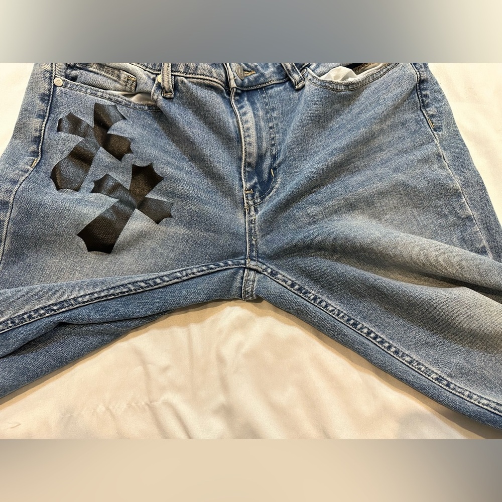 Austin Landing Gothic Crosses Flare Leg Blue Jeans - Picture 7 of 15